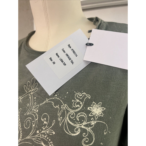 Women’s  Embroidered Blouse Green Distressed Kyla Seo comfort - Picture 4 of 12